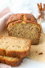 A loaf of banana cake with several slices cut out, as a sweet treat by Cake Gurus Ruaka Nairobi with deliveries in Nairobi and its environs.