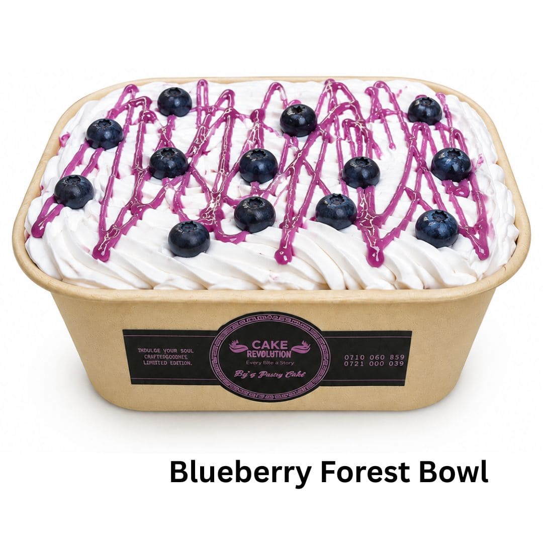 Blueberry Forest Bowl by Cake Gurus Ruaka – blueberry compote, soft cake and fresh cream, same-day cake delivery in Ruaka
