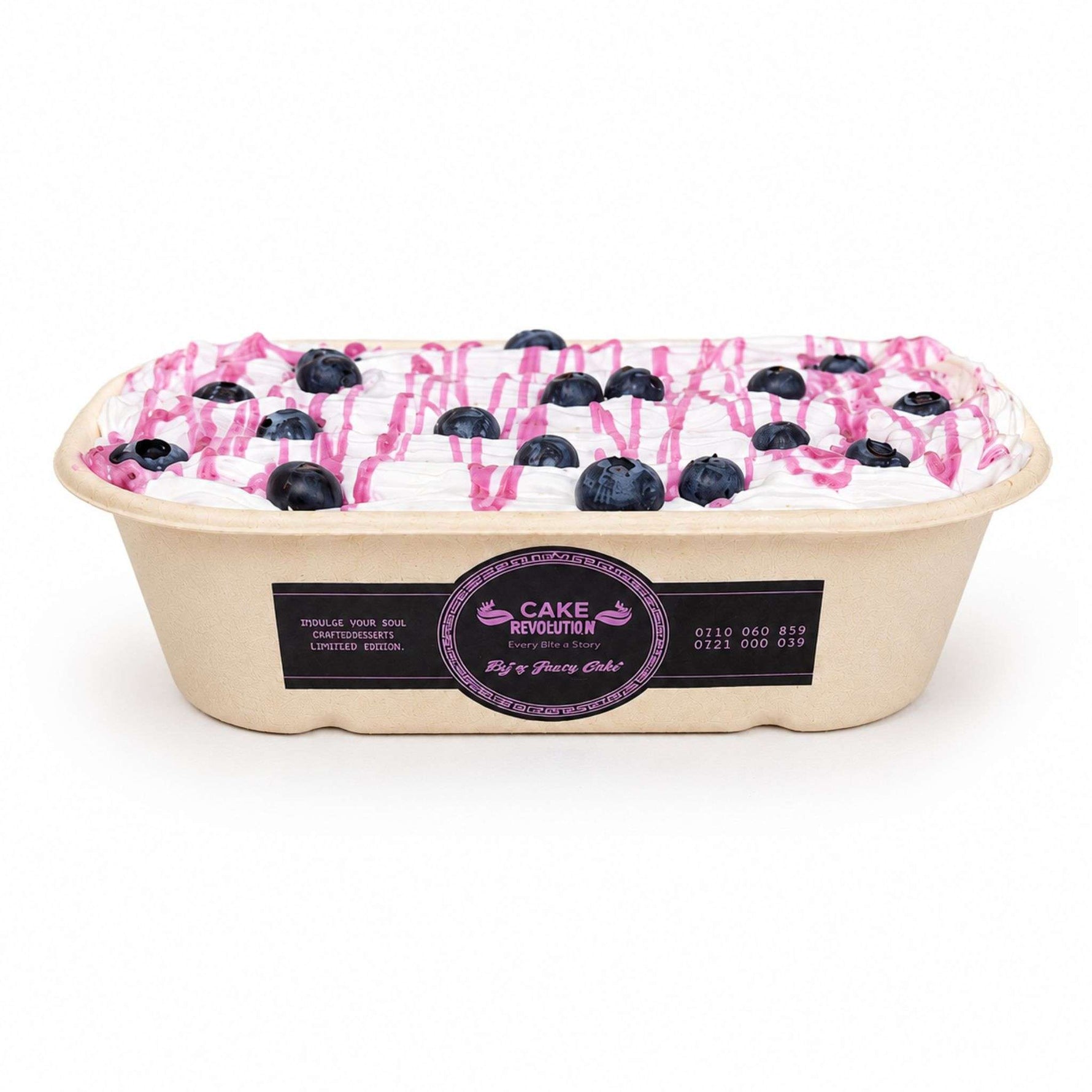 Blueberry Forest Bowl dessert topped with fresh blueberries and berry drizzle from Cake Gurus in Ruaka.