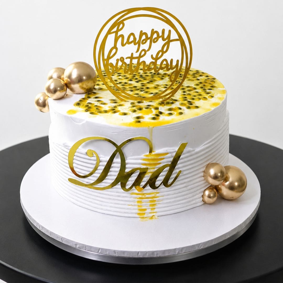 1kg Passion Forest Cake with real passion fruit, whipped cream, personalised topper and elegant decoration by Cake Gurus Ruaka