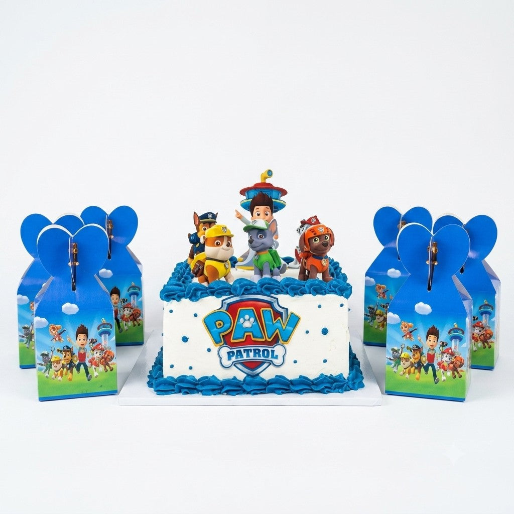 Paw Patrol Birthday Cake with Pina Colada and Blueberry flavour and matching themed loot boxes by Cake Gurus