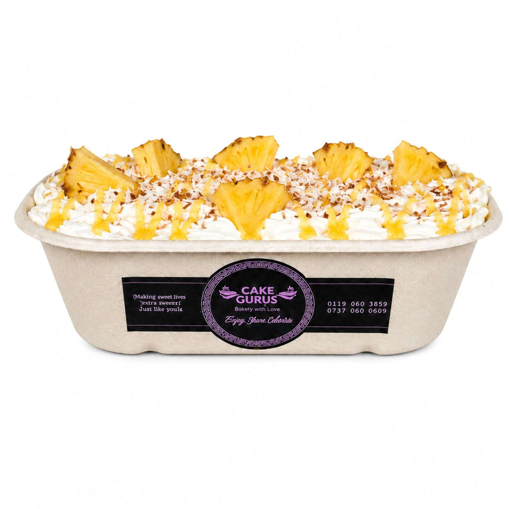 Tropical Piña Colada Forest Bowl with real pineapple and coconut cream from Cake Gurus.