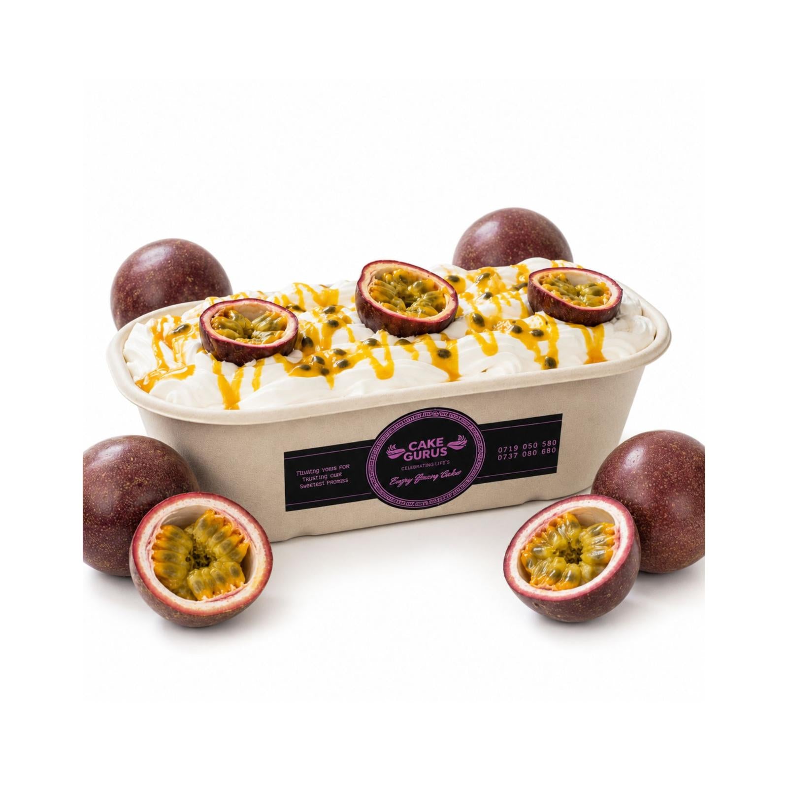Tropical 1000ml Passion Forest cake bowl with zesty passionfruit curd, ready for delivery in Kilimani and Westlands